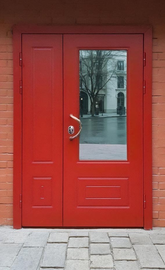 Красная дверь со стеклом Красная дверь со стеклом