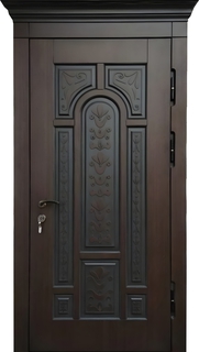 Металлическая термодверь с коричневым МДФ и карнизом