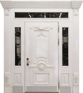 Элитная парадная входная группа с терморазрывом и белыми панелями МДФ (ковка + стекло и капители)