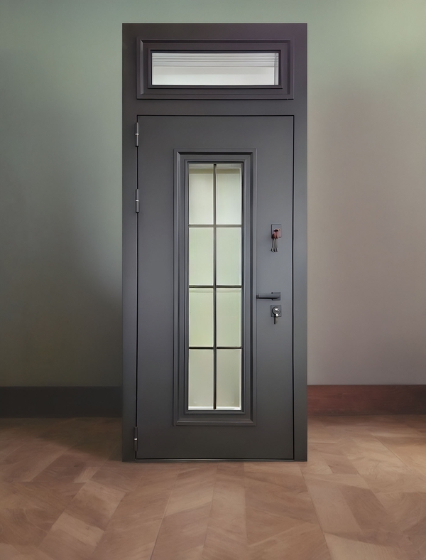 Остекленная входная дверь с верхней вставкой Остекленная входная дверь с верхней вставкой