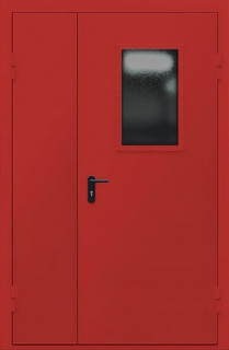 Полуторная красная остекленная противопожарная дверь Полуторная красная остекленная противопожарная дверь