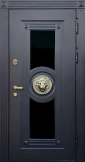 Остекленная термодверь с декором «лев» и темными панелями МДФ