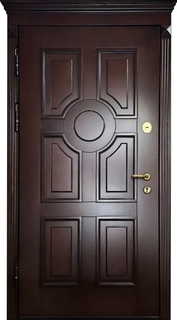 Входная термодверь с карнизом (отделка темным МДФ шпон с багетом) Входная термодверь с карнизом (отделка темным МДФ шпон с багетом)