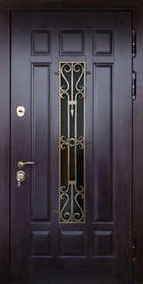 Металлическая остекленная термодверь с решеткой и панелями МДФ шпон